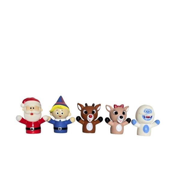 Rudolph The Red-Nosed Reindeer Figurine Finger Puppet Set - Santa Hermey Rudolph - Picture 1 of 8